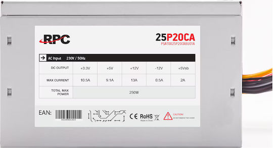 RPC 25020CA 250W Μαύρο Τροφοδοτικό Υπολογιστή Full Wired