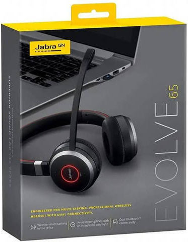 Jabra Jabra Evolve 65 SE UC Drahtlos Auf dem Ohr Multimedia-Headsets mit Mikrofon und Verbindung Bluetooth in Schwarz Farbe
