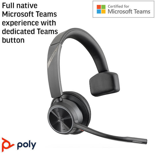 HP Poly Voyager 4310-M Microsoft Teams Безжични На ушите Мултимедийни слушалки с микрофон и връзка Bluetooth / USB-C в Черен цвят
