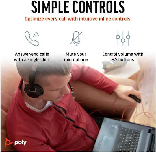 Poly Blackwire 5220 On Ear Multimedia Headphone with Microphone USB-C