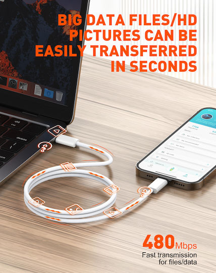 Ldnio Braided USB 2.0 Cable USB-C male - USB-C 65W Λευκό 1m