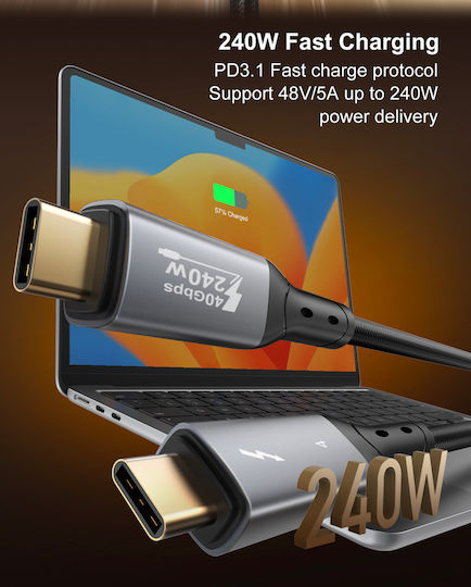 Ldnio Braided USB 4 Video Cable USB-C male - USB-C 240W Μαύρο 1m