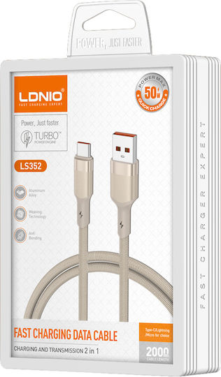 Ldnio Braided USB 2.0 Cable USB-C Male - USB-A 50W Beige 2m