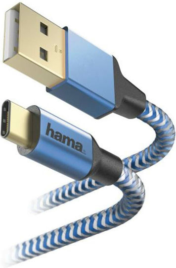 HAMA Geflochten USB 2.0 Kabel USB-C männlich - USB-A Blau 1.5m (00178295)