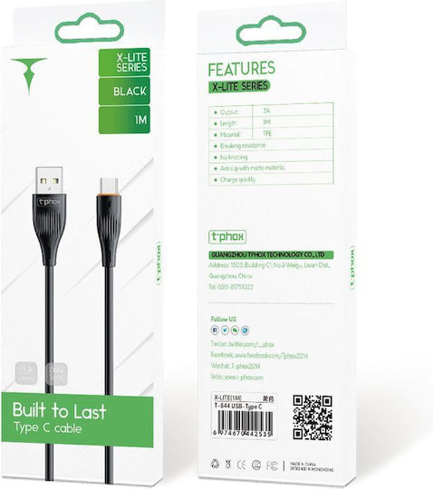 T-Phox Gentle USB 3.0 Cable USB-C male - USB-A 60W Μαύρο 1m 1662970293