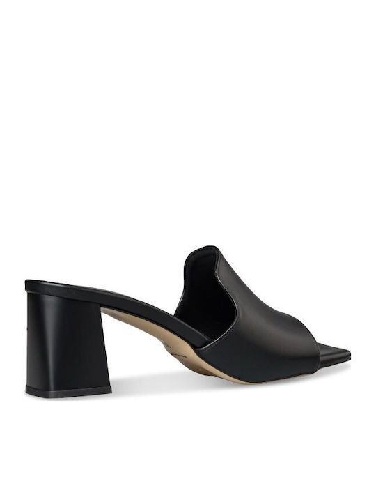 Leather Mules with Chunky Heel in Black Colour