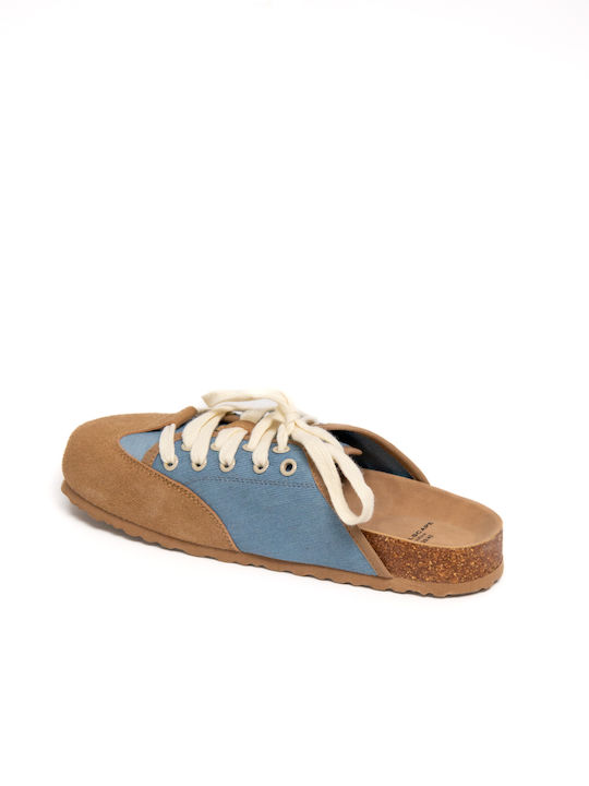 Suede Mules με Τακούνι σε Μπλε Χρώμα