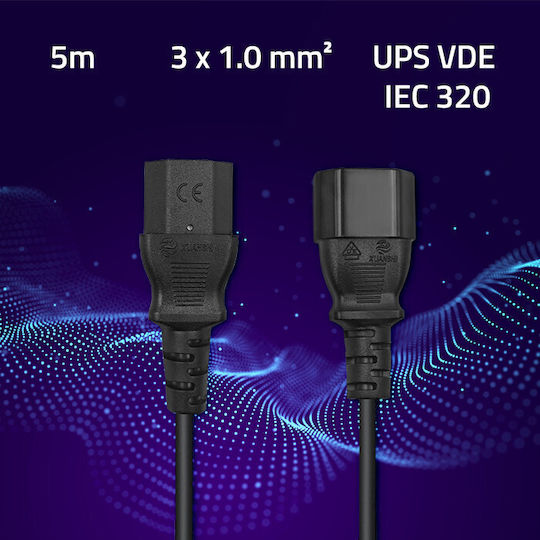 Qoltec IEC C13 - IEC 320 / IEC C13 Cable 5m Μαύρο 53899