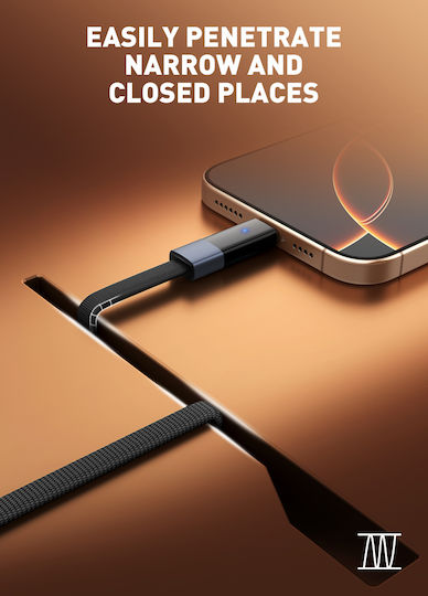 Ldnio Flat / LED / Braided USB-A to Lightning Cable 30W Μαύρο 2m
