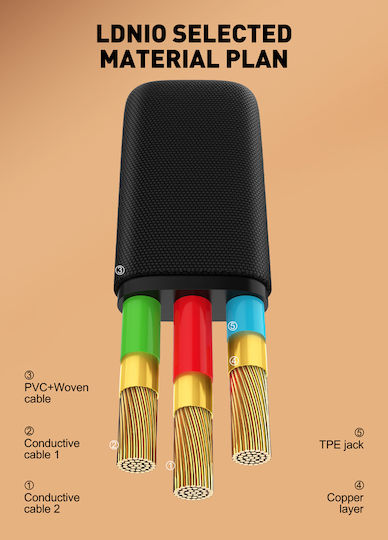 Ldnio Flat / LED / Braided USB-A to Lightning Cable 30W Μαύρο 2m