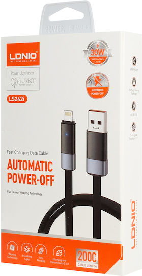 Ldnio Flat / LED / Braided USB-A to Lightning Cable 30W Μαύρο 2m