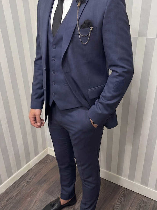 Men's Suit with Vest Slim Fit Blue