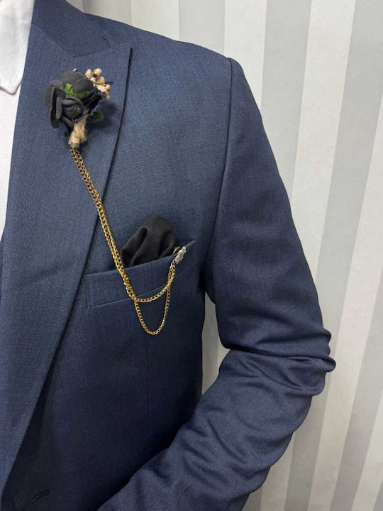Men's Suit with Vest Slim Fit Blue