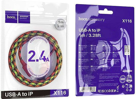 Hoco X116 Braided USB-A to Lightning Cable Red 1m