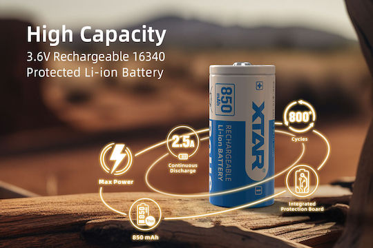 XTAR Επαναφορτιζόμενη Μπαταρία 16340 Li-ion 850mAh 3.7V 1τμχ