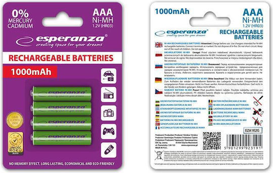Esperanza Επαναφορτιζόμενες Μπαταρίες AAA Ni-MH 1000mAh 1.2V 4τμχ Green