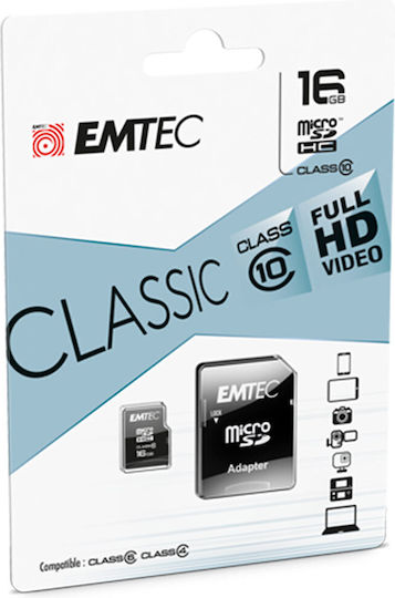 Κάρτα Μνήμης Microsdhc Emtec C10 Classic 16gb Κλάση 10 Προσαρμογέα Ecmsdm16ghc10cg