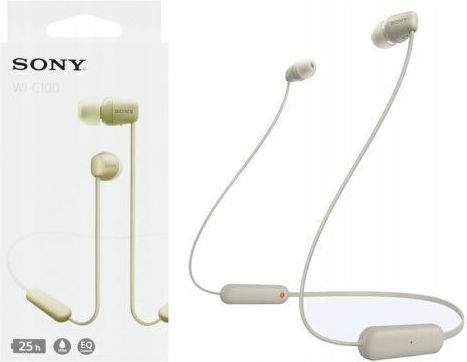 Sony WI-C100 In-ear Bluetooth Handsfree Earphones with Sweat Resistance Beige