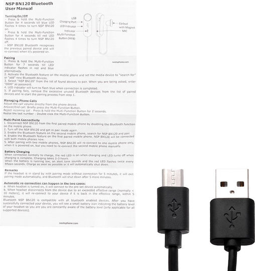 NSP BN120 Earbud Bluetooth Handsfree Ακουστικό Πέτου Μαύρο