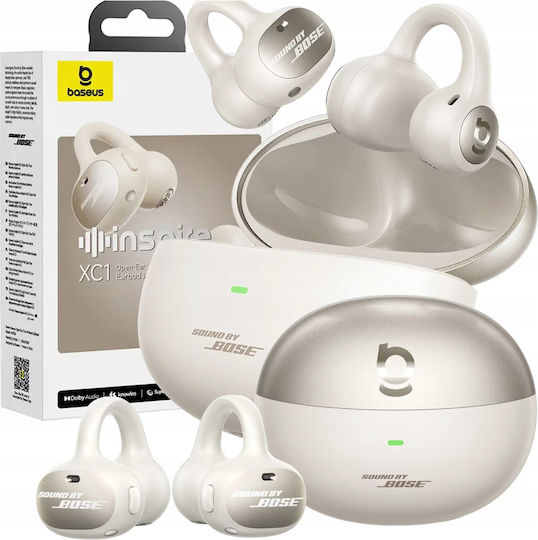 Baseus Inspire XC1 Open Ear Bluetooth Handsfree Ακουστικά με Αντοχή στον Ιδρώτα και Θήκη Φόρτισης Milky Way