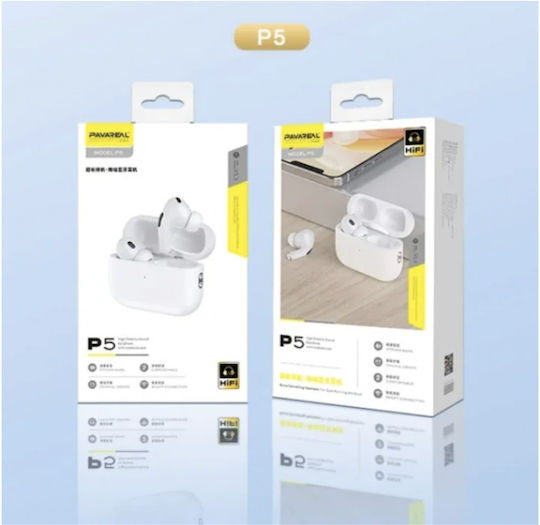 Pavareal P5 In-ear Bluetooth Handsfree Ακουστικά με Θήκη Φόρτισης Λευκά