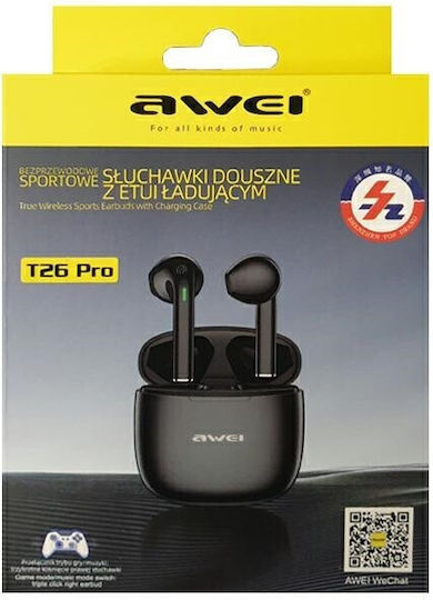 Awei T26 Pro In-ear Bluetooth Handsfree Ακουστικά με Θήκη Φόρτισης Μαύρα