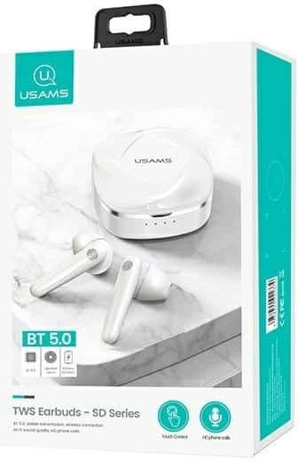 Usams SD Series Earbud Bluetooth Handsfree Ακουστικά με Θήκη Φόρτισης Λευκά