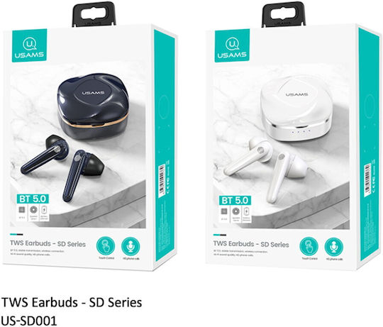 Usams SD Series Earbud Bluetooth Handsfree Ακουστικά με Θήκη Φόρτισης Λευκά