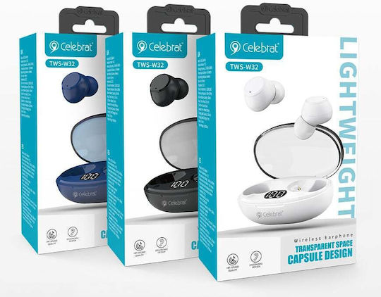 Celebrat TWS-W32 In-ear Bluetooth Handsfree Ακουστικά με Θήκη Φόρτισης Λευκά