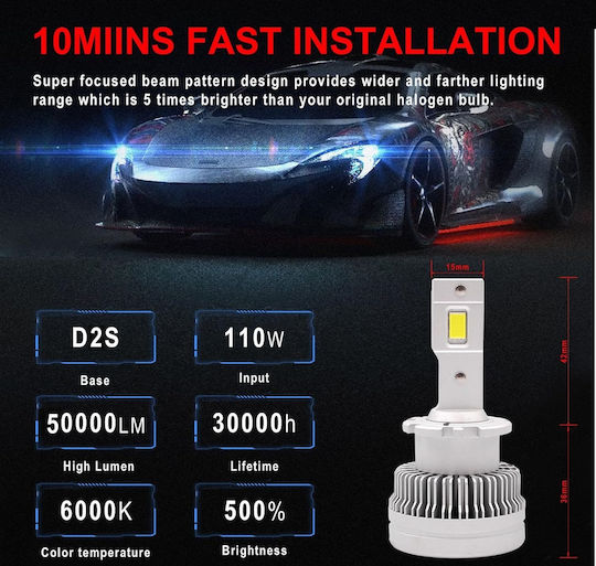 Лампи Автомобила D2S LED 6000К Хладно бяло 2бр