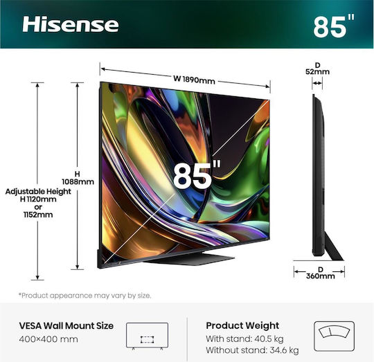 Hisense Smart Fernseher 85" 4K Ultra HD Mini-LED UR8S HDR (2026) 85UR8S