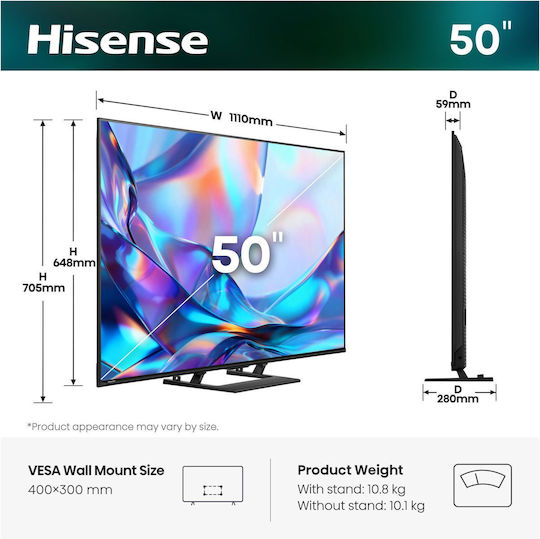 Hisense Smart Τηλεόραση 50" 4K UHD LED 50A7DS HDR (2026)