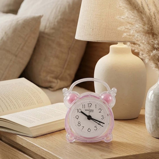Avizar Analog Quartz Desk Alarm Clock Bedroom Twin Bell Light Pink