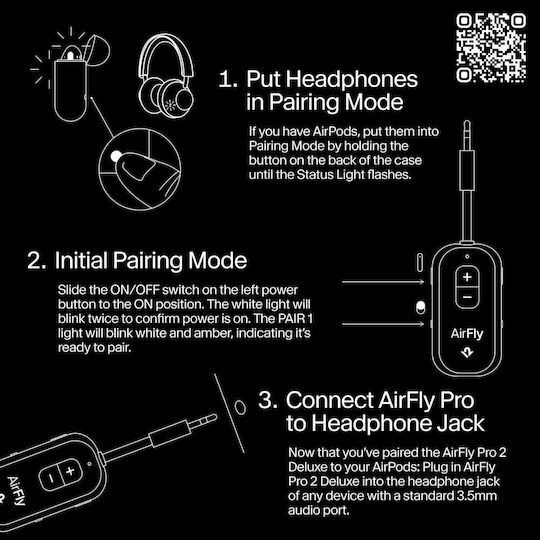 Twelve South Bluetooth Audio Adapter 3.5mm Jack Plug Model Airfly Pro 2 Transparent Black
