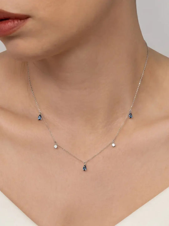 Necklace From 9 K White Gold With Blue Zircon