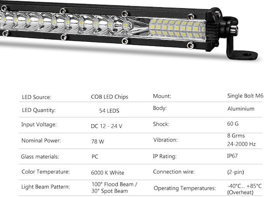 Фарове за кола с форма на лента LED Mitsubishi Вземане 10 - 30V 48W 57.7см с Бял осветление 1бр