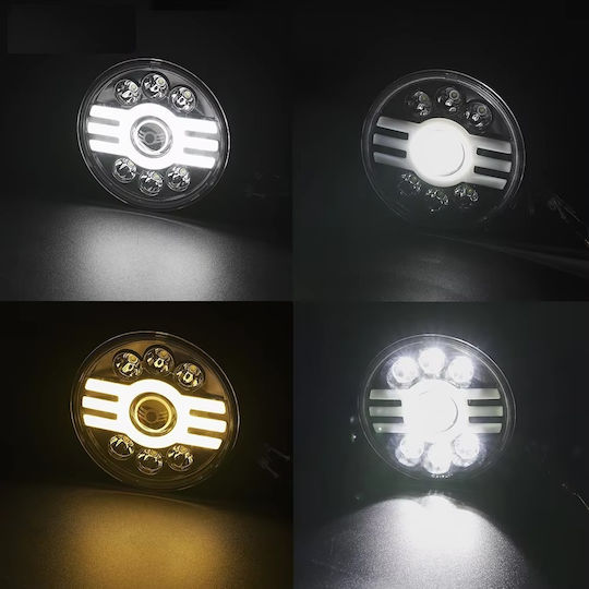 LED универсални 7 инча 18см 9V 32V къси и дълги светлини дневни светлини DRL бели жълти 5000lm за трактори камиони мотоциклети
