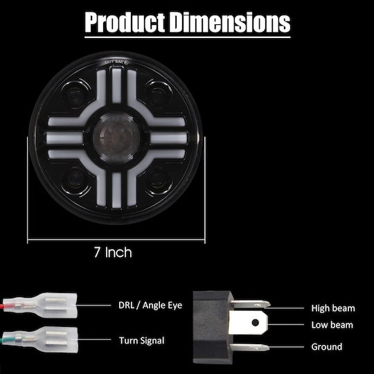 Универсален LED фар 7 инча 18см 9v 32v нисък и висок лъч дневни светлини DRL бял оранжев 7000lm за трактори камиони мотоциклети