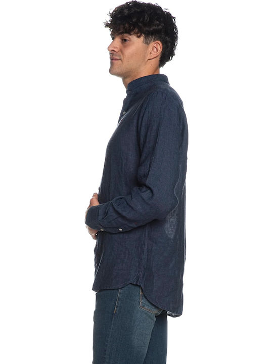 Adam Adam Langärmeliges Leinenhemd in Marineblau