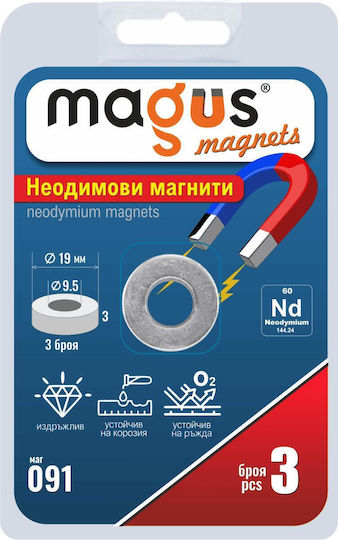 Magneți din neodim cu orificiu Ø19 Ø9.5 3mm 3 bucăți