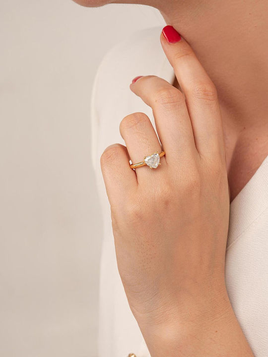 Single Stone Ring From 18K Gold With Diamond
