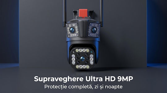 IP Cameră de Supraveghere Triple 4G 9MP Impermeabilă cu Comunicare Bidirecțională