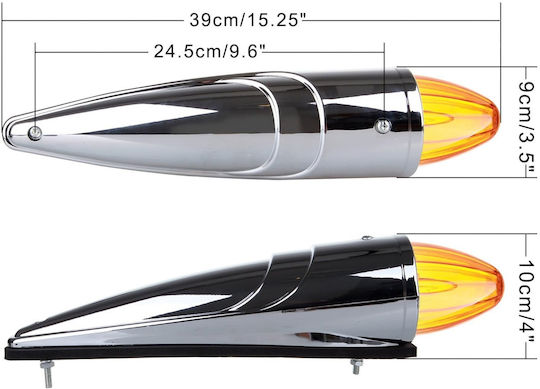 Хромирана LED таванна светлина за камиони тип ракета 12v 24v кехлибар 39cm X 9cm