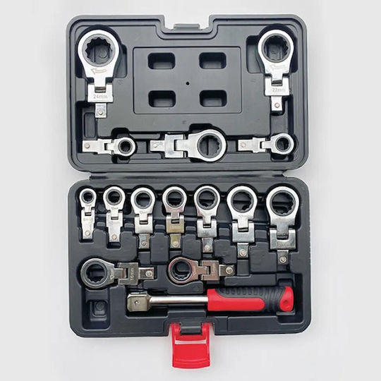 Set 15 Single Polygon Wrench Straight Compact with Ratchet Mechanism