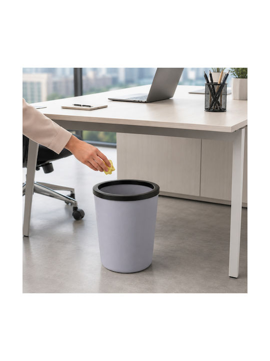 Femmit Round Plastic Office Waste Bin 12l Black Grey Plastic Bag Support Ring 23x27 Cm