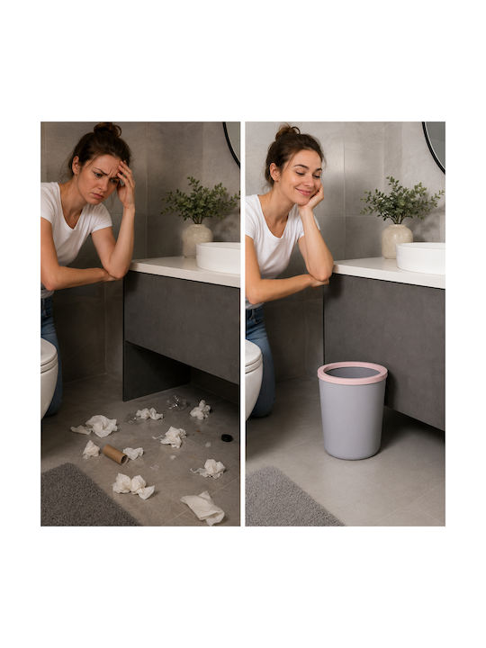 Femmit Round Plastic Office Waste Bin 12l Grey Plastic Bag Support Ring 23x27 Cm