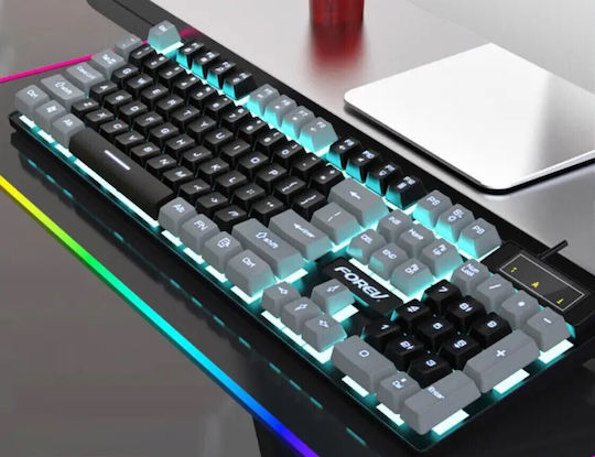 Forev FV-Q8 Gaming Mechanical Keyboard with Membrane Switches and RGB Lighting English US Grey