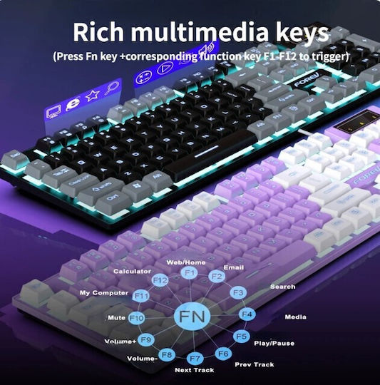 Forev FV-Q8 Gaming Mechanical Keyboard with Membrane Switches and RGB Lighting English US Grey