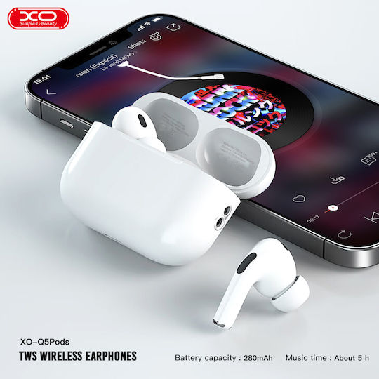XO Q5 In-ear Bluetooth Handsfree Ακουστικά με Θήκη Φόρτισης Λευκά