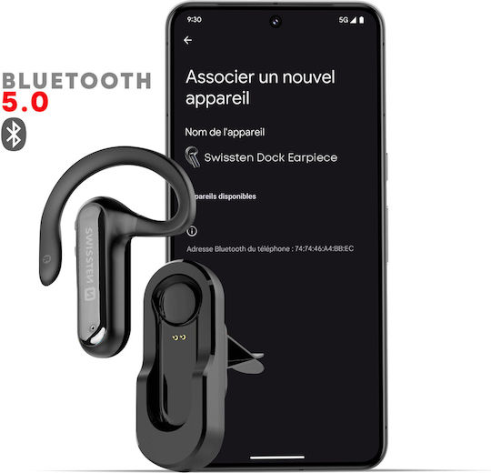 Swissten Dock Earpiece In-ear Bluetooth Handsfree Earphones with Charging Case Black